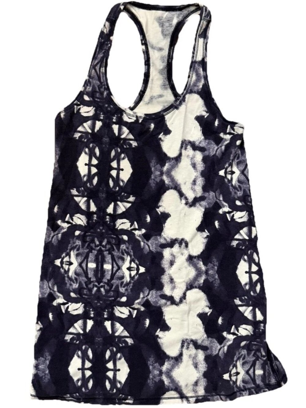 Lululemon Navy Blue White Tie Dye Ink Blot Cool Racerback Tank Top Gym Size 4